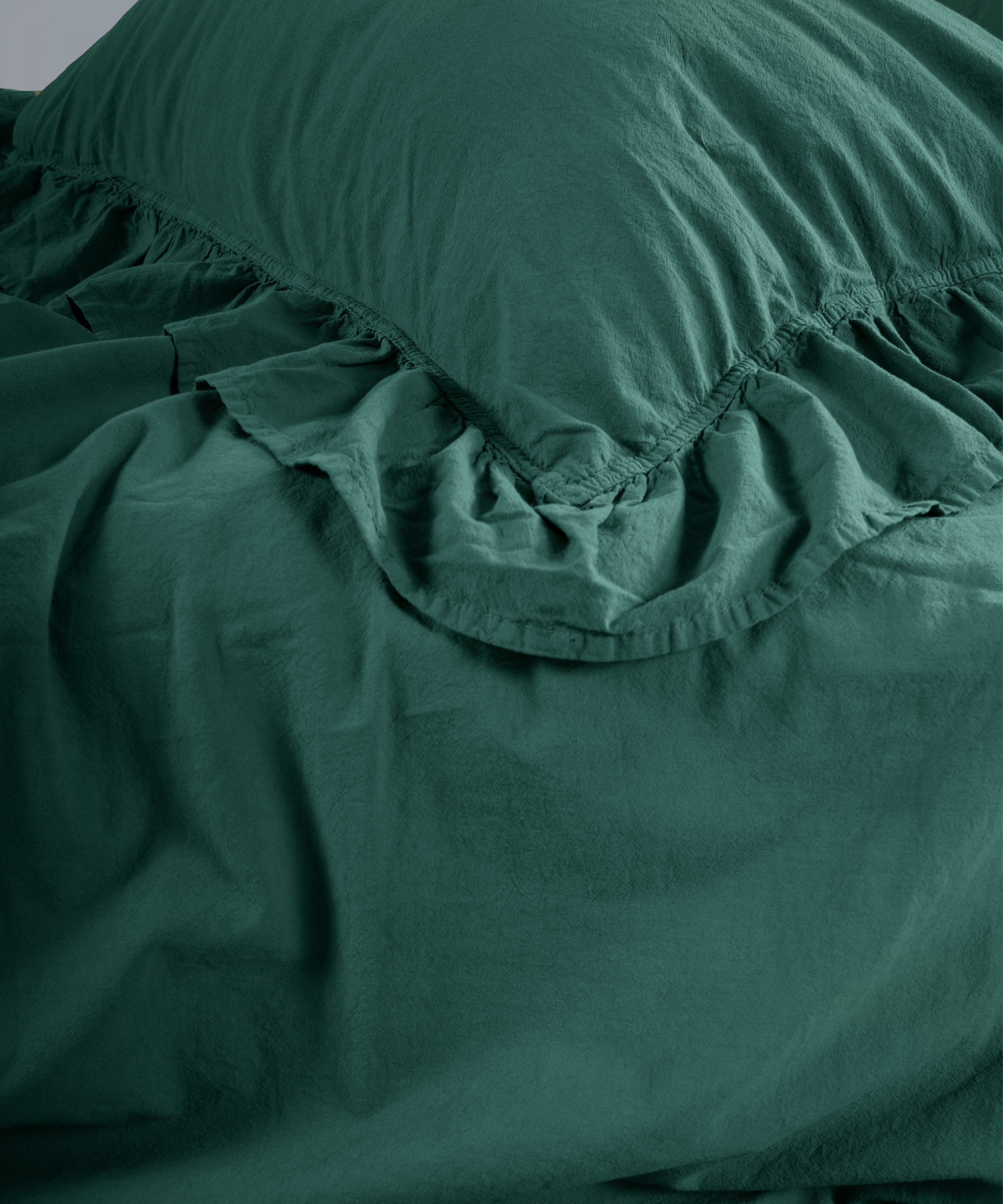 Exclusive Комплект Постільної Білизни З Рюшами З Stonewashed Бавовни 100%, Темно-Зелений