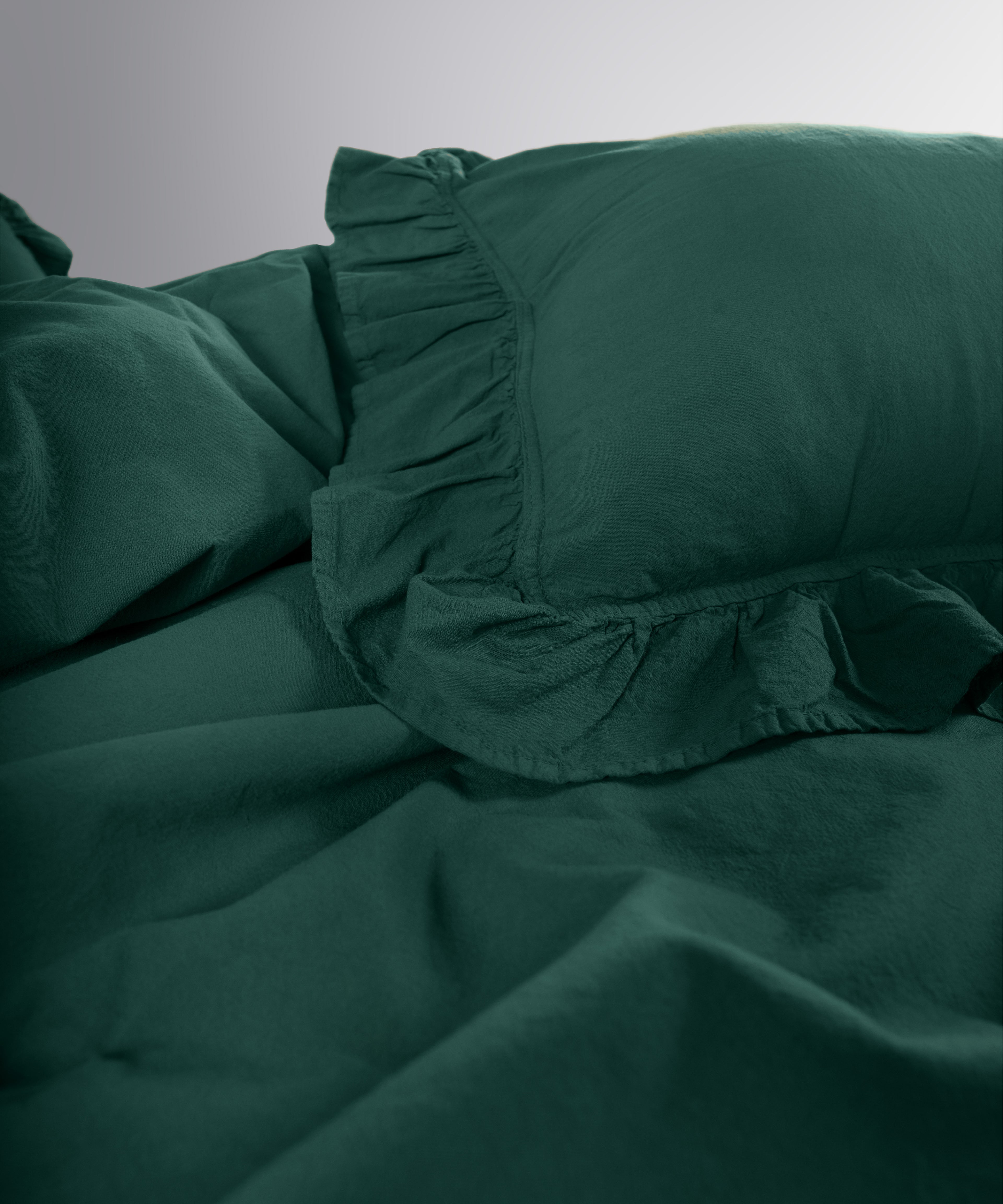 Exclusive Комплект Постільної Білизни З Рюшами З Stonewashed Бавовни 100%, Темно-Зелений