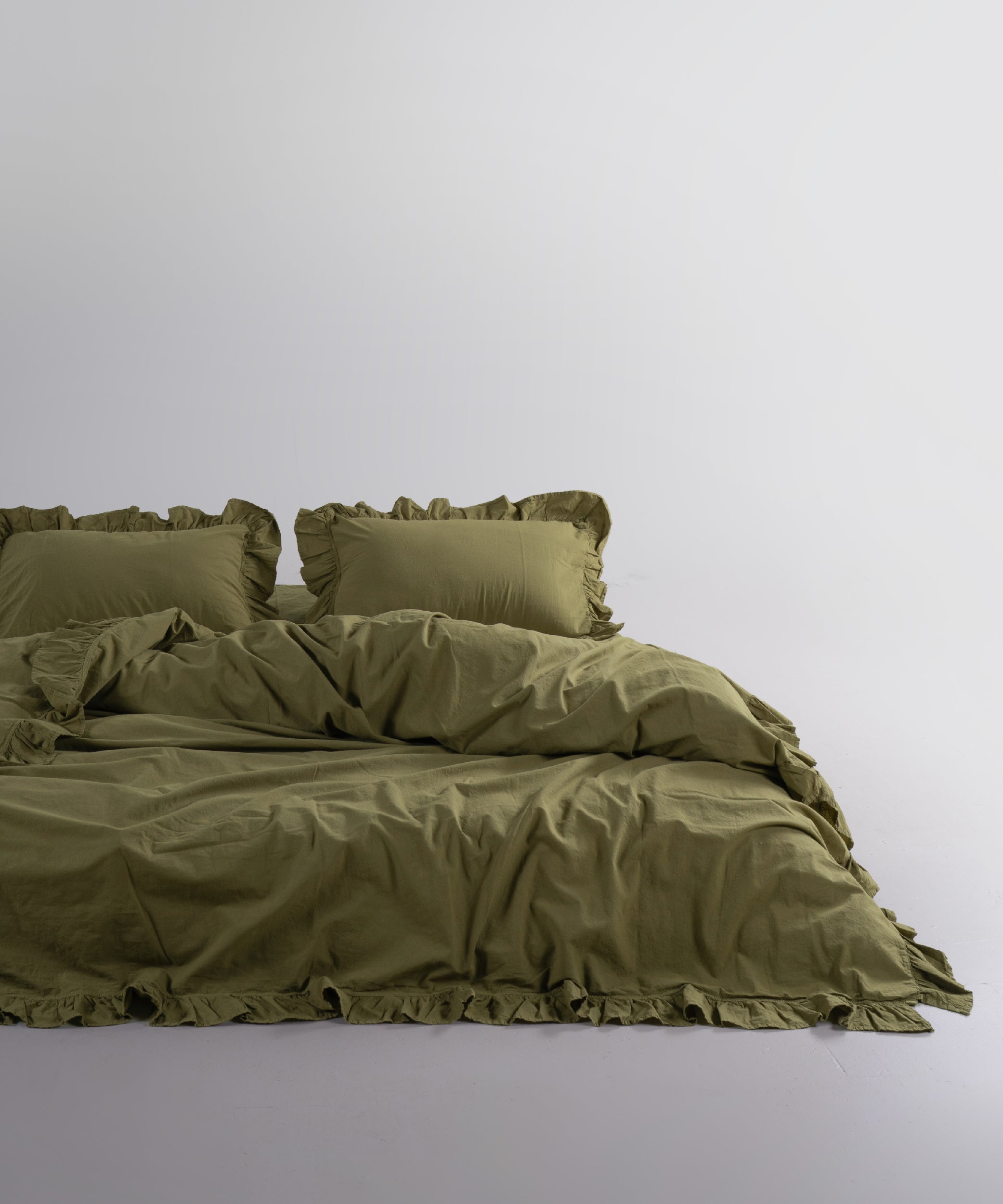 Exclusive Комплект Постільної Білизни З Рюшами З Stonewashed Бавовни 100%, Olive
