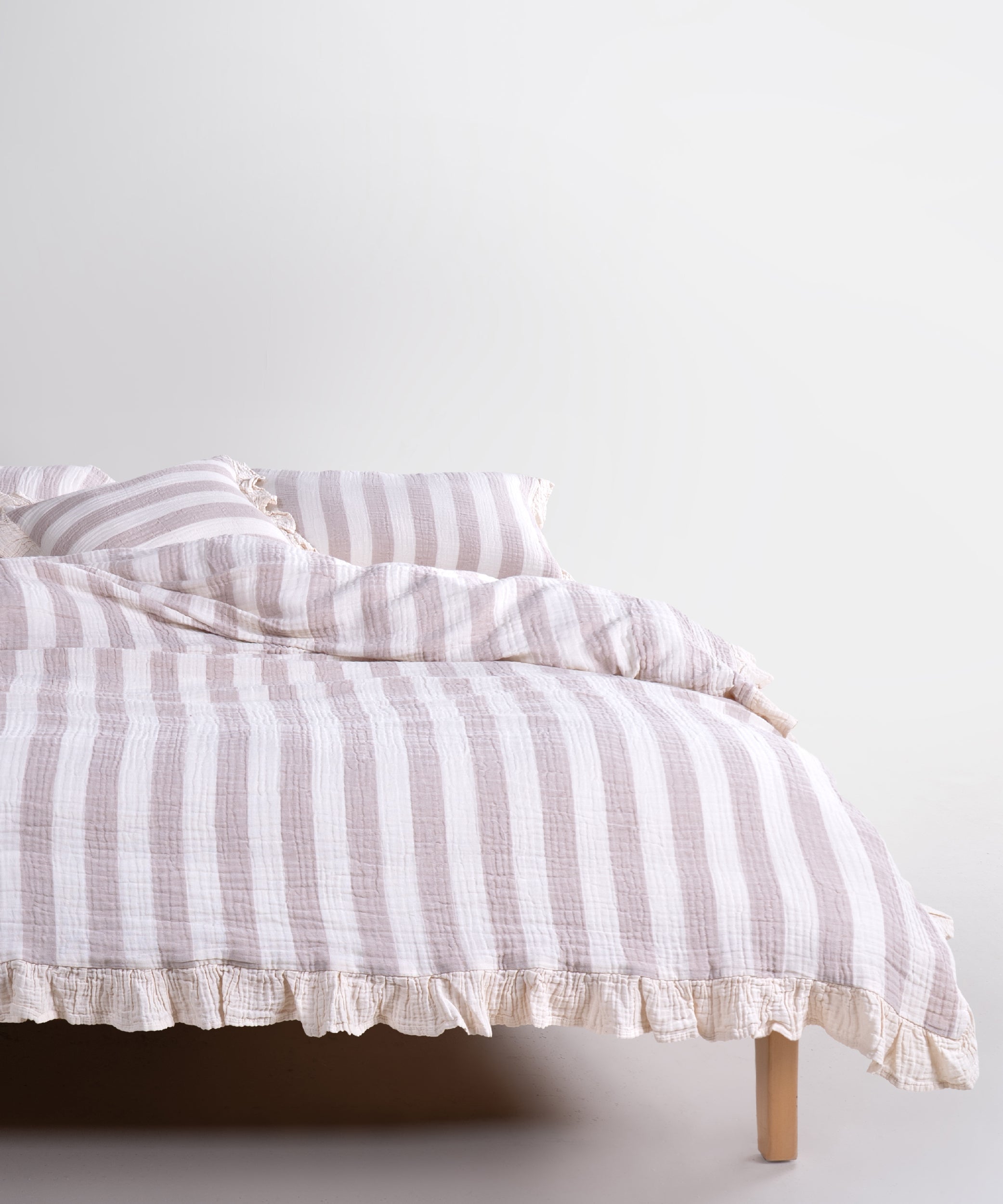 Комплект постільної білизни з мусліну 100% бавовна (Garment Washed) – Натуральний бежевий у смужку