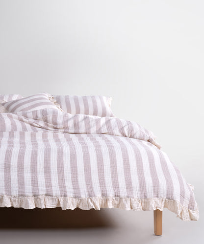 Комплект постільної білизни з мусліну 100% бавовна (Garment Washed) – Натуральний бежевий у смужку