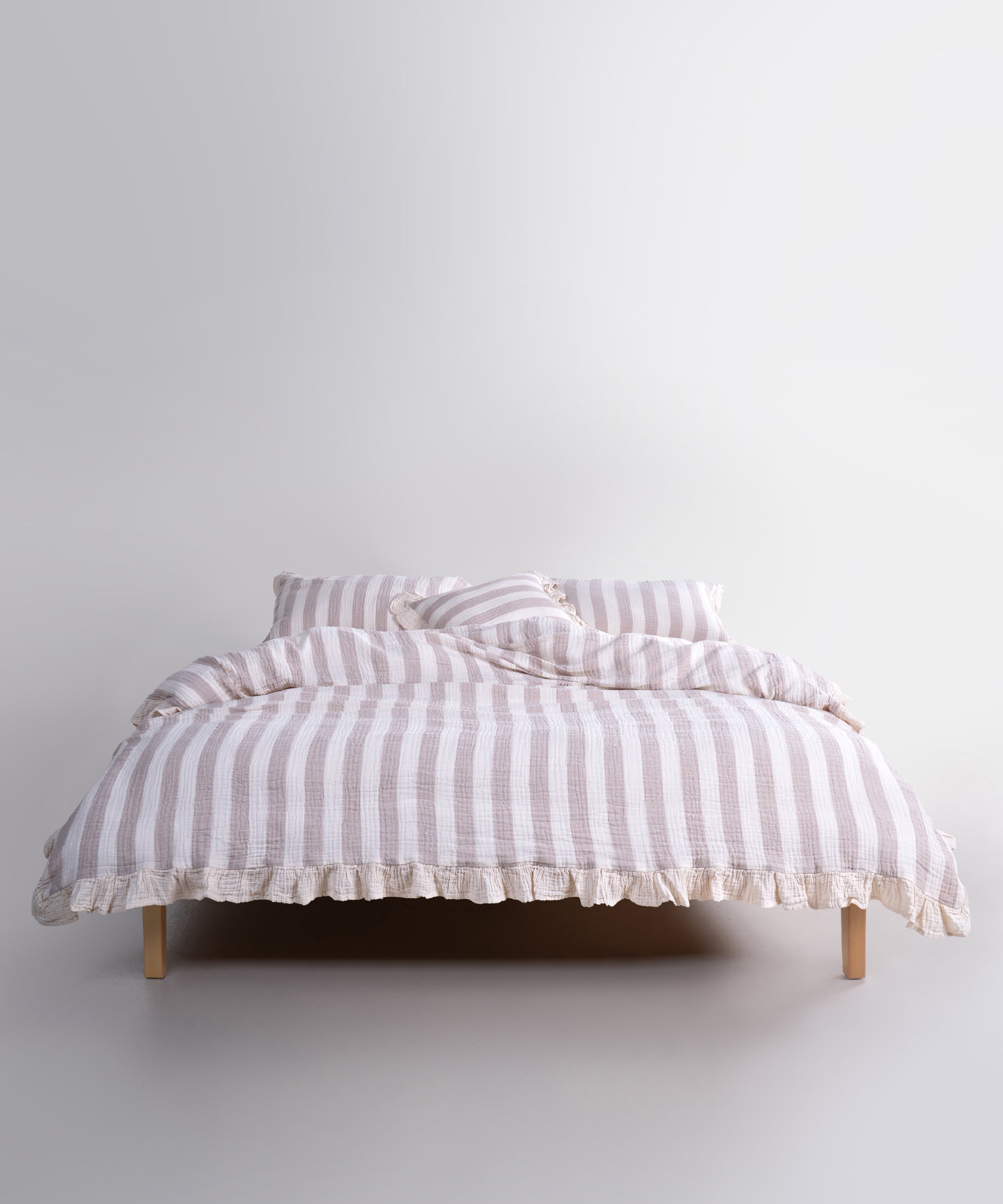 Комплект постільної білизни з мусліну 100% бавовна (Garment Washed) – Натуральний бежевий у смужку