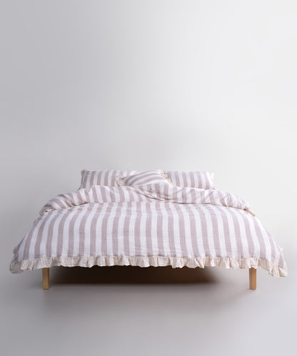 Комплект постільної білизни з мусліну 100% бавовна (Garment Washed) – Натуральний бежевий у смужку