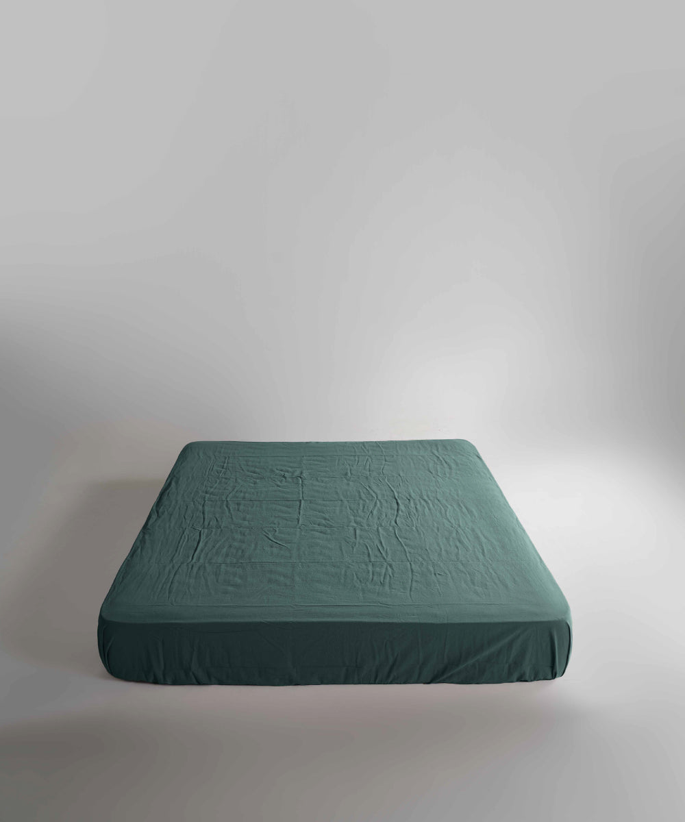 Простирадло На Резинці Stonewashed 100% Cotton - Dark Green