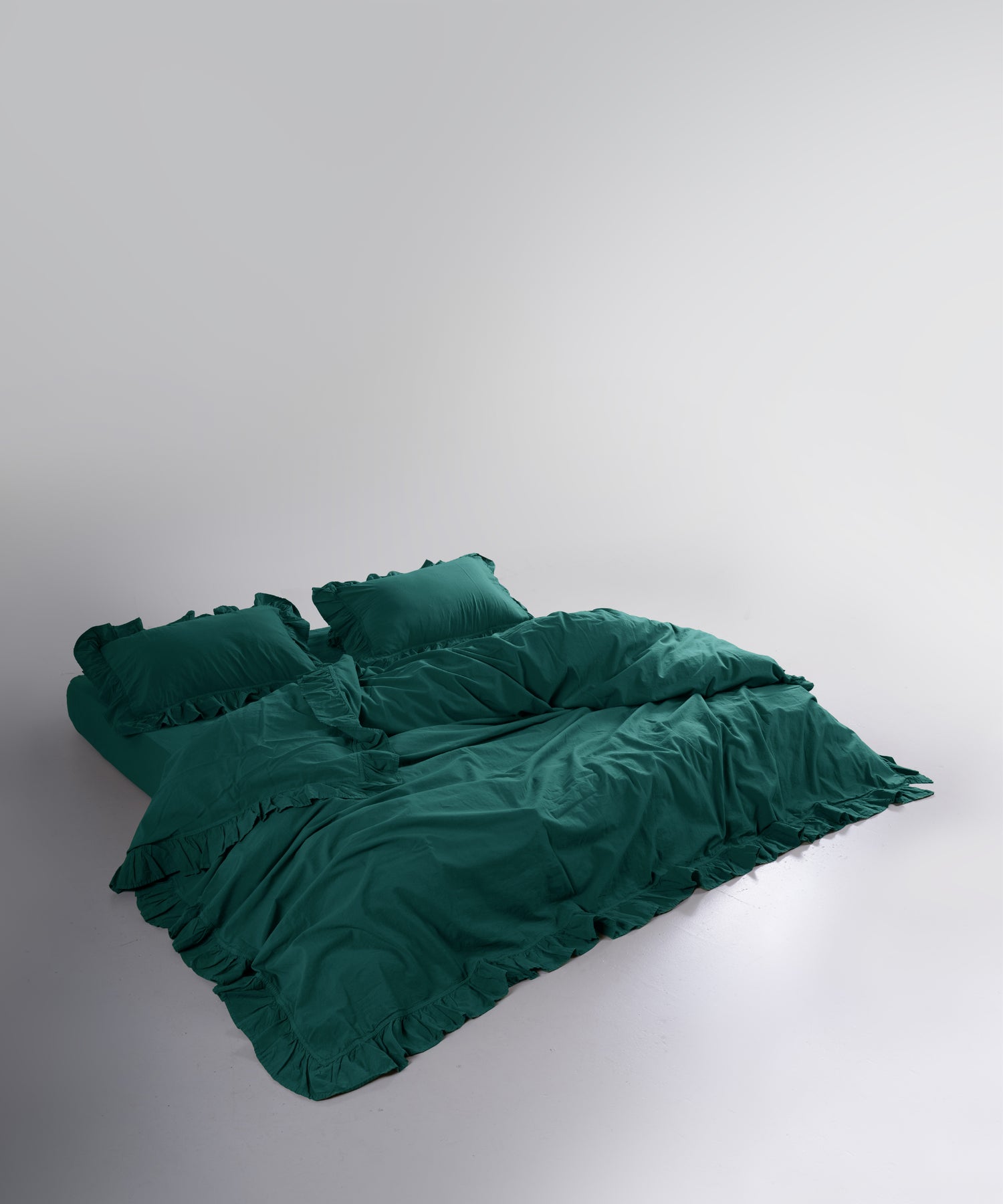 Exclusive Комплект Постільної Білизни З Рюшами З Stonewashed Бавовни 100%, Темно-Зелений