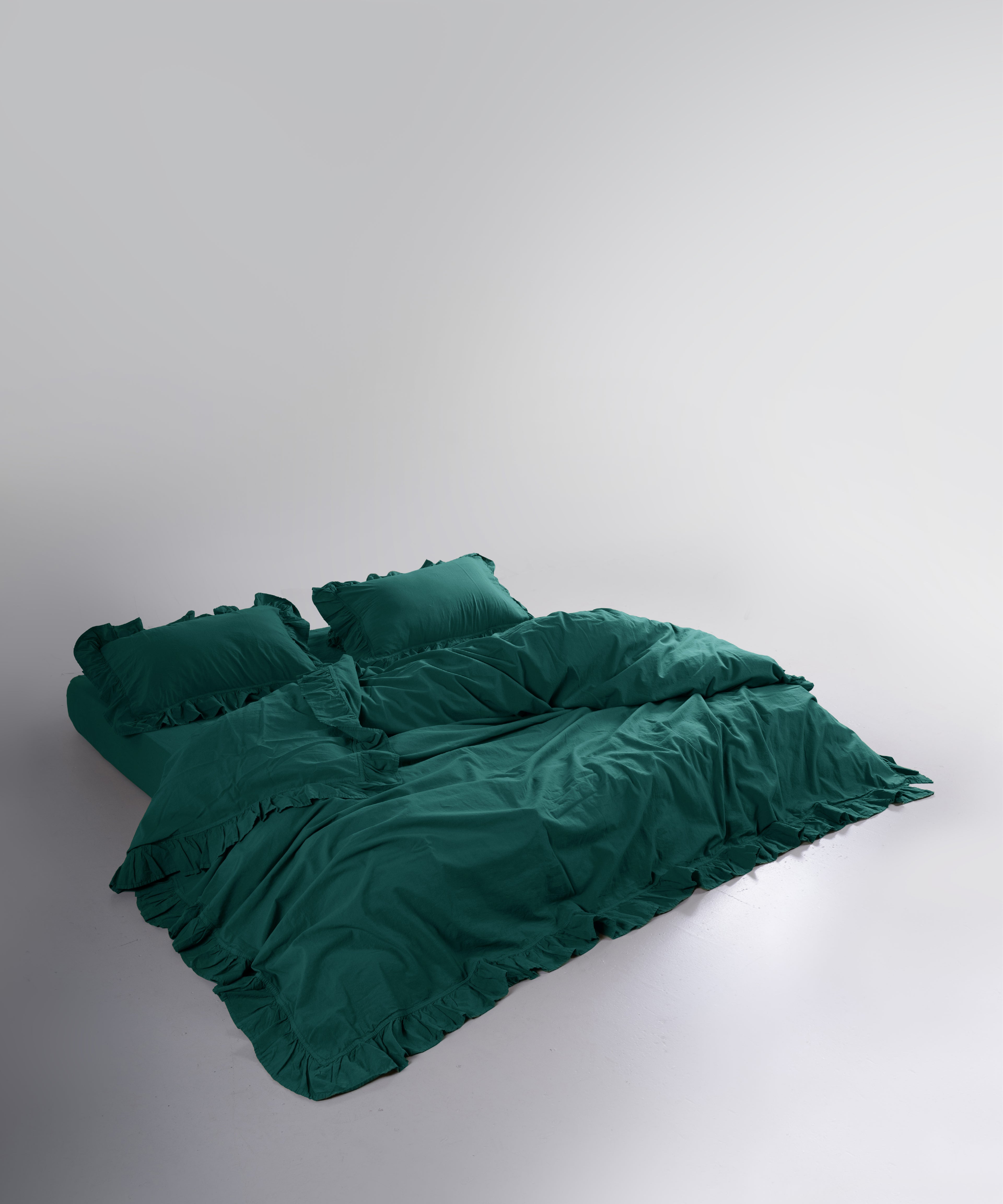 Exclusive Комплект Постільної Білизни З Рюшами З Stonewashed Бавовни 100%, Темно-Зелений