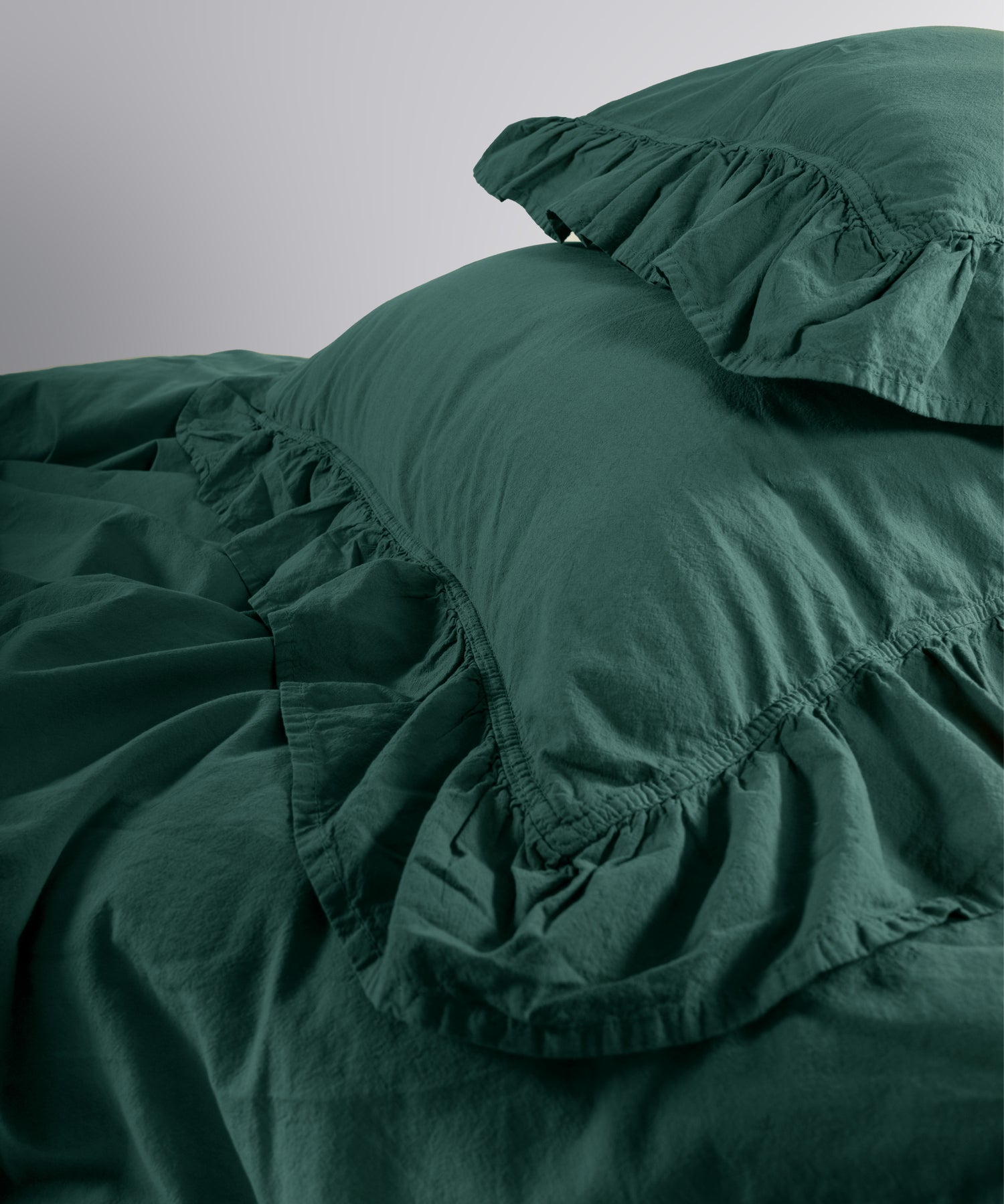 Exclusive Комплект Постільної Білизни З Рюшами З Stonewashed Бавовни 100%, Темно-Зелений