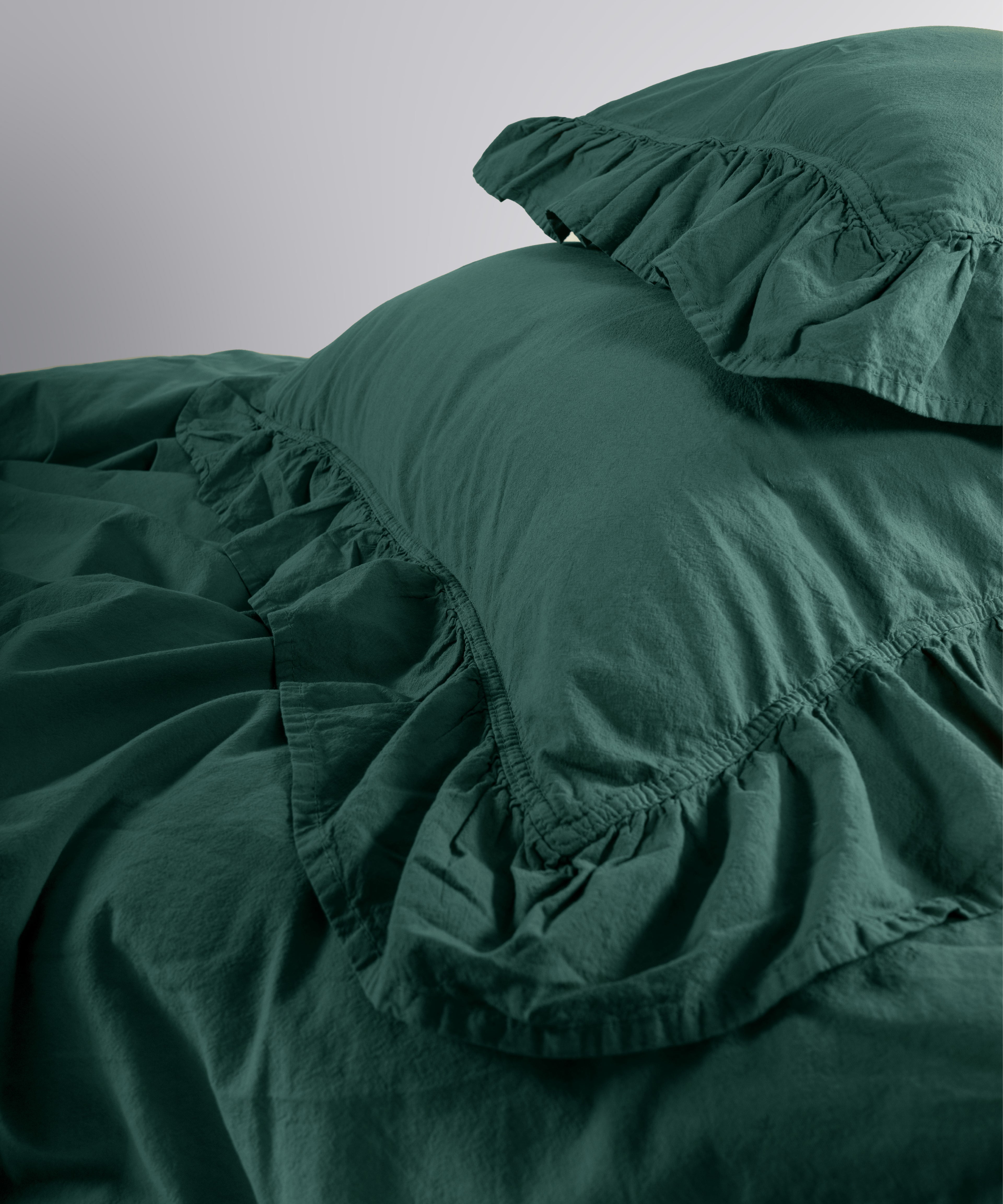 Exclusive Комплект Постільної Білизни З Рюшами З Stonewashed Бавовни 100%, Темно-Зелений