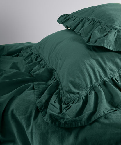 Exclusive Комплект Постільної Білизни З Рюшами З Stonewashed Бавовни 100%, Темно-Зелений