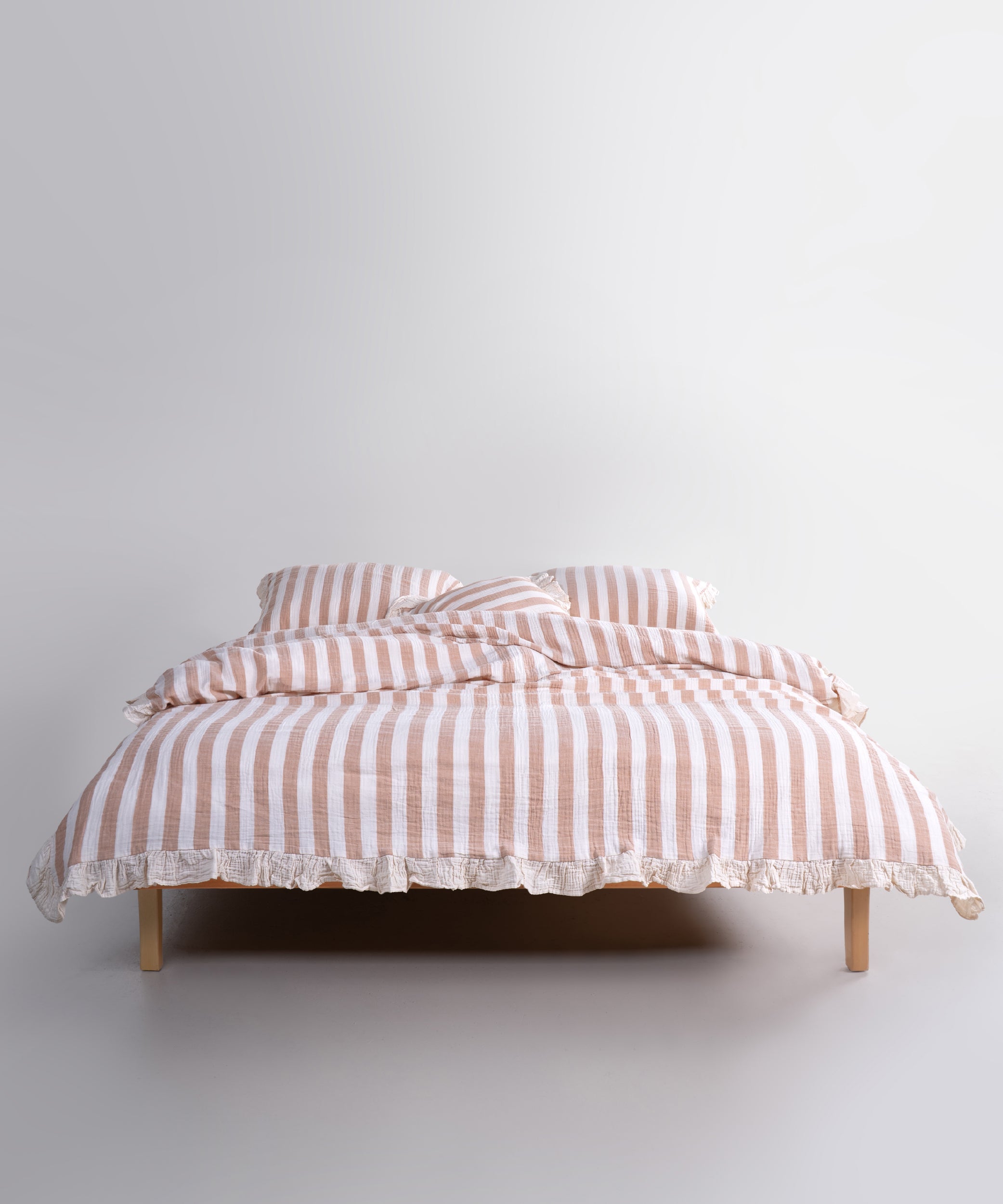 Комплект постільної білизни з мусліну 100% бавовна – Кремовий з бежево-гірчичними смугами (Garment Washed)