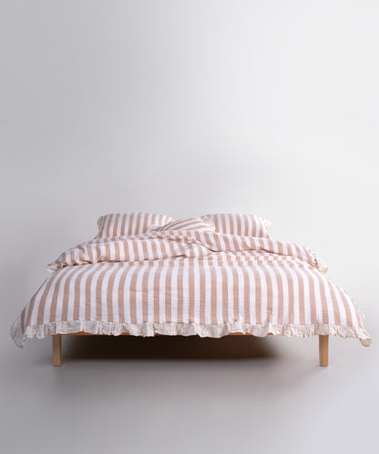 Комплект постільної білизни з мусліну 100% бавовна – Кремовий з бежево-гірчичними смугами (Garment Washed)